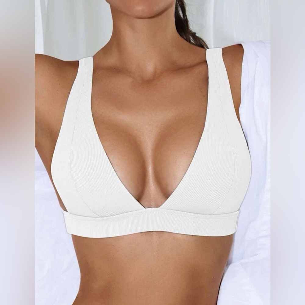 Shein Ribbed V Neck Bikini Top